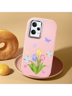 HONTINGA Redmi Note 12 Pro Speed ile Uyumlu Kılıf Kamera Korumalı Düşüme Önleyici Kamera Koruyucu Pembe Yumuşak Silikon Couple Telefon Kılıfı Çiçekli Desenli K4-0443