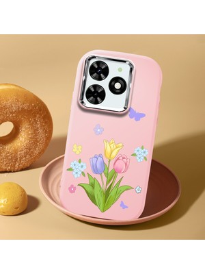 HONTINGA Tecno Spark 20C ile Uyumlu Kılıf Kamera Korumalı Düşüme Önleyici Kamera Koruyucu Pembe Yumuşak Silikon Couple Telefon Kılıfı Çiçekli Desenli K4-0443