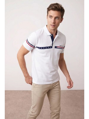 Erkek Regular Çizgi Detaylı %100 Pamuklu Polo Yaka Tshirt