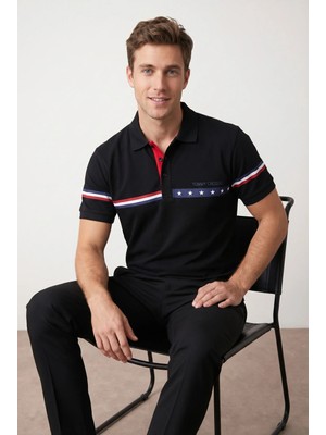 Erkek Regular Çizgi Detaylı %100 Pamuklu Polo Yaka Tshirt