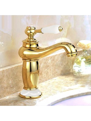 Fause Vintage Altın KLB100-G Rustik Lavabo Bataryası Pirinç Malzeme Aç - Kapa Özelliği