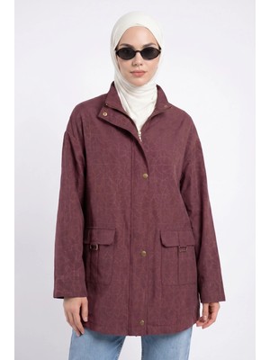 Armine Trend Kendinden Desenli Beli Büzgülü Cepli Ceket Mürdüm 26YT506