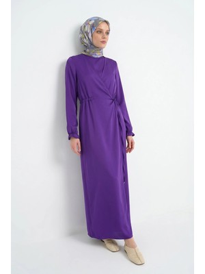 Armine Trend Kolları Lastikli V Yaka Detaylı Elbise Mor 25YT944