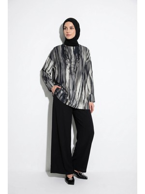 Armine Trend Kendinden Desenli Pantolonlu Ikili Takım Siyah 26YT627
