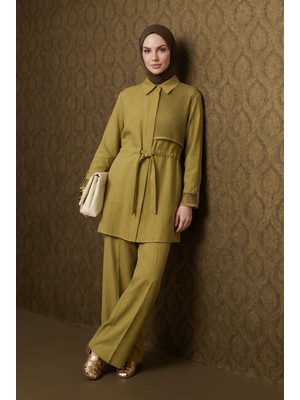 Armine Trend File Detaylı Pantolonlu Ikili Takım Yağ Yeşili 26YT6133