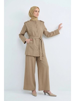 Armine Trend Omzu Allerli Kemerli Cepli Pantolonlu Ikili Takım Vizon 26YT636