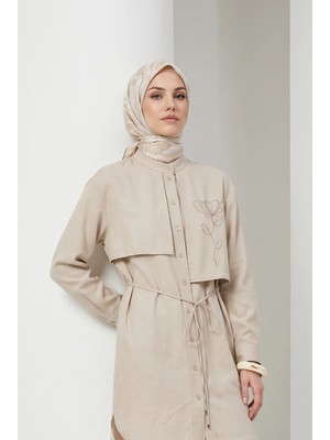 Armine Trend Aller Detaylı Beli Ipli Çiçek Desen Işlemeli Tunik Taş 26YT407