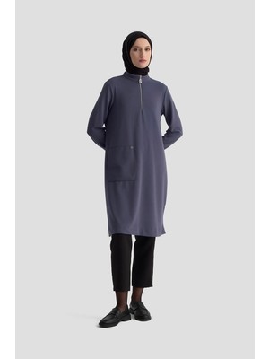 Armine Trend Kolları Ribanalı Yarım Fermuarlı Tunik Indigo 25KT443