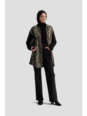 Armine Trend Leopar Desenli Cepli Fermuarlı Tunik Siyah 25KT429