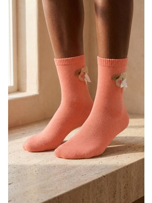 Bony Socks Kadın Teddy Desenli Soket Çorap Toz Pembe