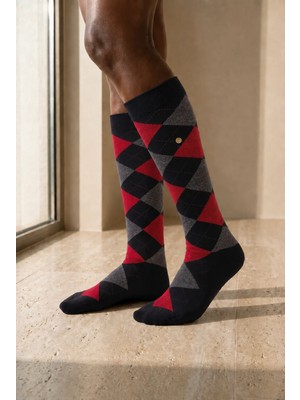 Bony Socks Kadın Ekose Desenli Zımbalı Dizüstü Çorap Kırmızı