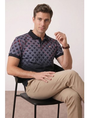 Tommy Crosse Erkek Regular Argyle Detaylı %100 Pamuklu Polo Yaka Tshirt