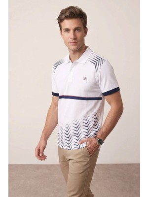 Tommy Crosse Erkek Regular Çizgi Detaylı %100 Pamuklu Polo Yaka Tshirt