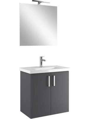 Kale Noah Antrasit 65 cm Kapaklı Alt Dolap, Lavabo ve Aynalı Banyo Seti