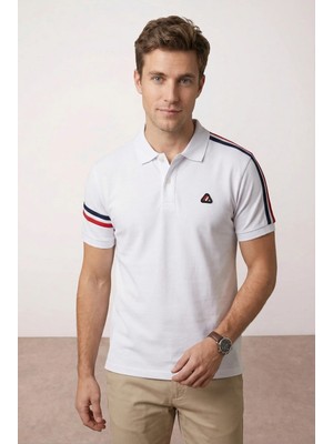 Tommy Crosse Erkek Regular %100 Pamuklu Kol Şeritli Polo Yaka Tshirt