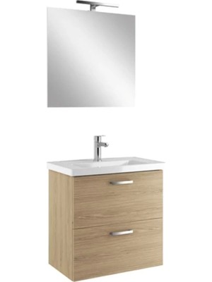 Kale Noah Meşe 80 cm Çift Çekmeceli Alt Dolap, Lavabo ve Ayna Takımı
