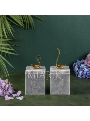 Miarik Design Dekoratif Grı Mermer Aksesuar Detaylı Kare Baharatlık, Kutu