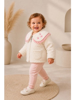 Cantoy Kız Bebek Dantel ve Nakış Detaylı Bebek Wellsoft Mont Yumuşak Dokulu Hırka