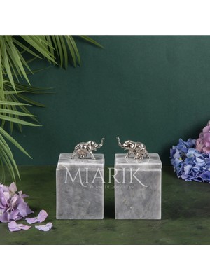 Miarik Design Dekoratif Grı Mermer Aksesuar Detaylı Kare Baharatlık, Kutu