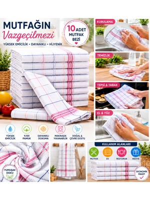 Gülnar Grup Alman Peçetesi - Kurulama Bezi Pamuklu Kumaş 50*70 cm Beyaz ( 10 Adet )