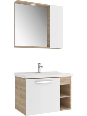 Kale Mare 80 cm Beyaz-Meşe Banyo Dolabı Takımı
