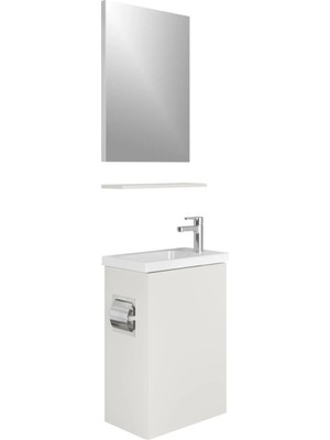 Kale Minimalist Beyaz 50 cm Alt Dolap, Lavabo, Etejer ve Aynalı Banyo Seti
