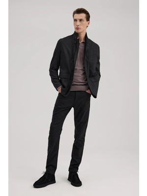 Jakamen Antrasit Slim Fit Hakim Yaka Patlı Ceket