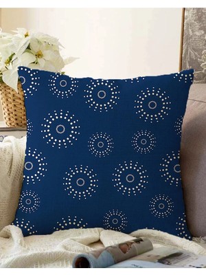 Rem Home Çift Taraflı Lacivert Zeminli Puantiye Desenli Dijital Baskılı Modern Raşel Yastık Kırlent Kılıfı