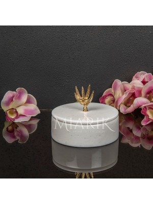 Miarik Design Dekoratif Mermer Pirinç Kulplu Dekoratif Kutu
