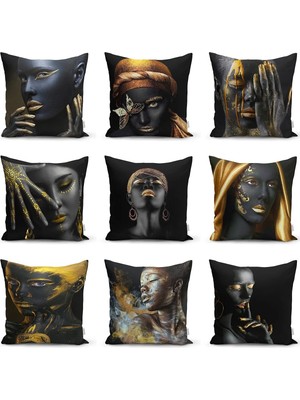 Rem Home Çift Taraflı African Gold Kadın Özel Tasarımlı Dekoratif Raşel Örme Yastık Kırlent Kılıfı