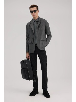 Jakamen Gri Slim Fit Hakim Yaka Patlı Ceket