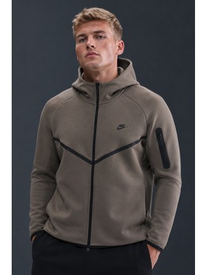 Nike Tech Fleece Full Zip Windrunner Hoodie Kapüşonlu Unisex Sweatshirt Kahverengi
