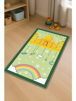 Viva Home Açık Yeşil Cami Temalı Unisex Çocuk Seccadesi CS31