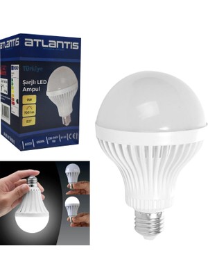 Atlantis Şarjlı LED Ampul Beyaz 6500K 220V 9W 720LM E27