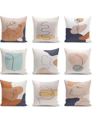 Rem Home Çift Taraflı Pastel Zemin Üzerinde Onedraw Çizimli Silüeti Raşel Örme Yastık Kırlent Kılıfı