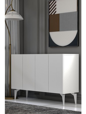 Dekortis Home Dekor KA120A1BG Sadem Konsol ve Tv Sehpası, Ünitesi Beyaz-Gümüş