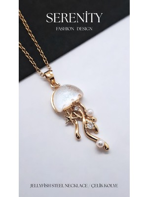 Serenity Opal Zirkon Taşlı Deniz Anası Figür Çelik Kolye2