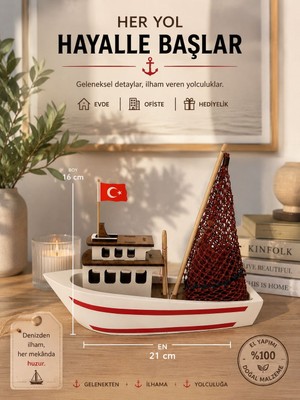 Seymen Bıçakçılık Dekoratif Ahşap Balıkçı Teknesi – El Yapımı Deniz Temalı Masa Üstü Süs | 21X16 cm