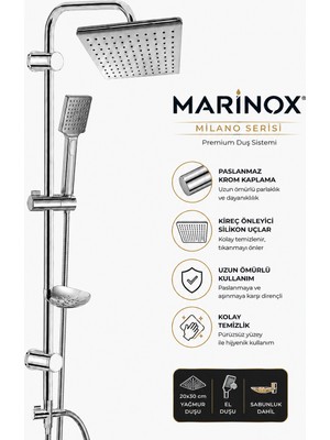Marinox Milano Premium Paslanmaz Krom Duş Sistemi