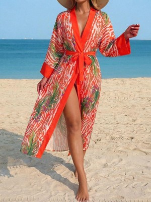 Mass Fashion Kadın Desenli Kuşaklı Kimono