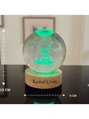 Keyfim Shop Kişiye Özel Büyük Boy Işıklı Ahşap Kaideli Atatürk Temalı Cam Küre 8cm