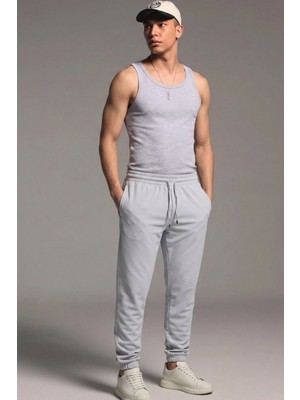 Comstar Erkek Esnek Casual Açık Gri Baggy Pantolon