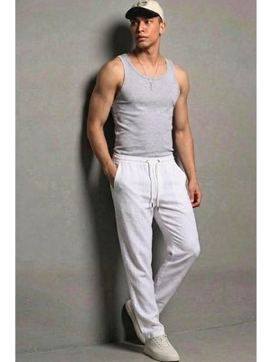 Comstar Erkek Esnek Casual Beyaz Baggy Pantolon