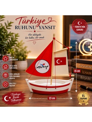 Seymen Bıçakçılık El Yapımı Dekoratif Yelkenli Gemi | Ahşap Masaüstü Süsü | Ev ve Ofis Dekoru | 15X13 cm