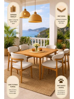Lif Mobilya 6 Kişilik Polo Sandalye Yemek Takımı Mdf Masa Meşe Renk
