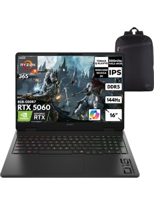 Hp Omen Ryzen Aı 9-365 40-Gbddr5 4 Tbssd RTX5060 (8gb-Gddr7) 16" Wuxga 2k Windows 11 Pro + Qb Sırt Çantası C12CPEAQB24