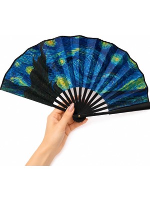 Coverzone Katlanabilir El Yelpazesi Desenli Japon Yelpazesi Taşınabilir El Fanı Yazlık Serinletici Dekoratif Dans ve Davet Aksesuarı 47X26 cm