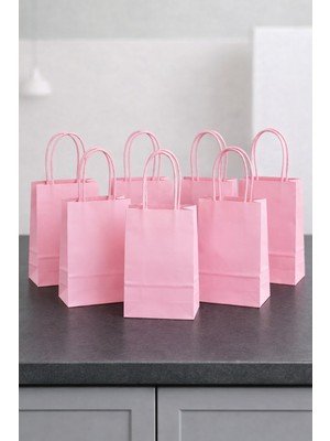Parti Pera 12 Adet Mini Büküm Saplı Mini Kraft Karton Çanta Hediyelik 15X11X6 cm