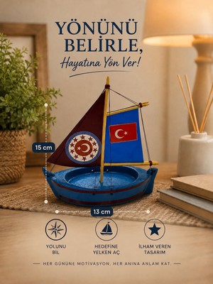 Seymen Bıçakçılık El Yapımı Dekoratif Yelkenli Gemi | Ahşap Masaüstü Süsü | Ev ve Ofis Dekoru | 15X13 cm