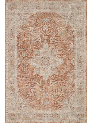 Cool Halı Bergama Modern Klasik Toprak Kiremit Vintage Halı Premium Eskitme Desenli Soft Luxury Salon Halısı